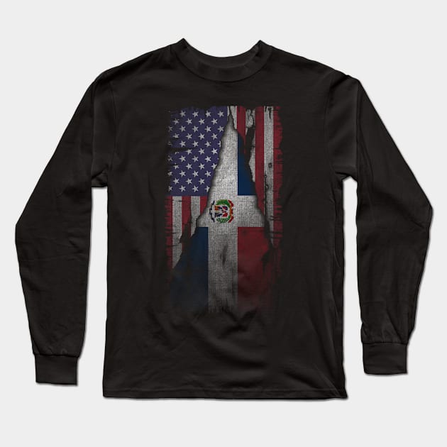 US and the Dominican Republic Flag Long Sleeve T-Shirt by Teeium